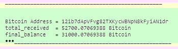 The result of checking the Python script bitcoin-checker.py